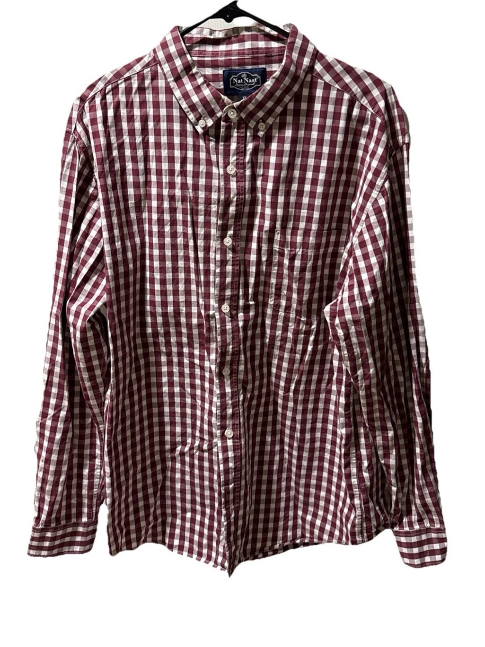 Nat Nast Mens Burgundy White Gingham Button Down Shirt Luxury Originals Size XL